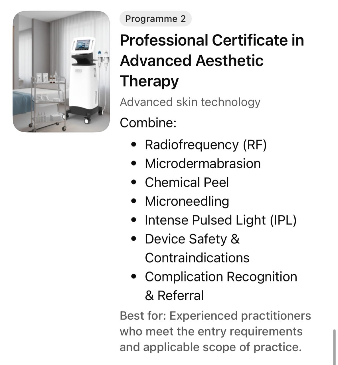 Advanced Aesthetic Therapy programme details