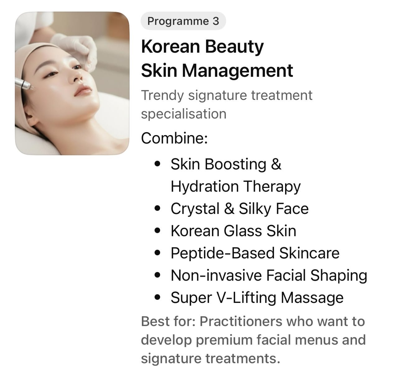 Korean Beauty Skin Management programme details