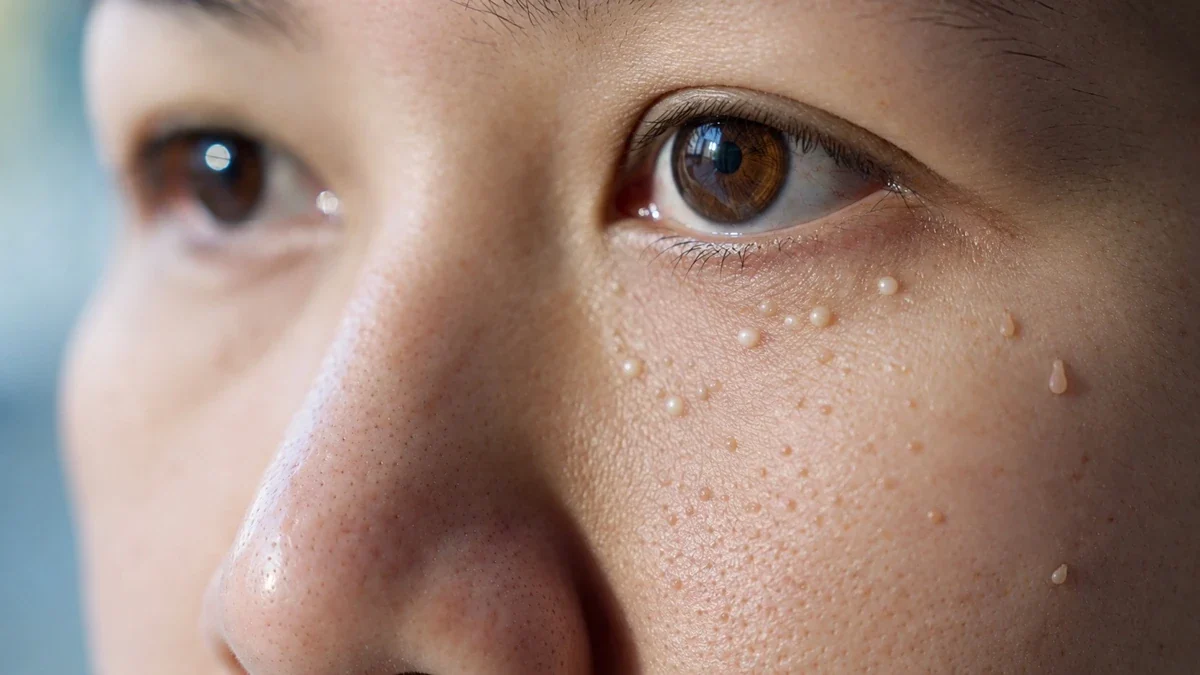 Dermatologist examining skin with a magnifying lens